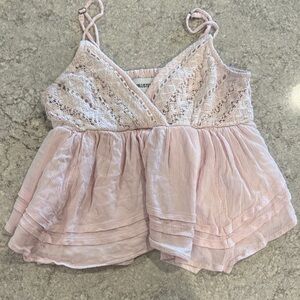 Hollister Pink Lace and Chiffon Top